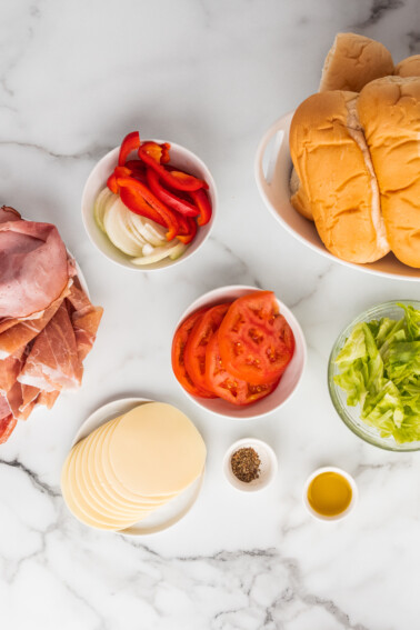Ingredients for grilled italian hoagies.