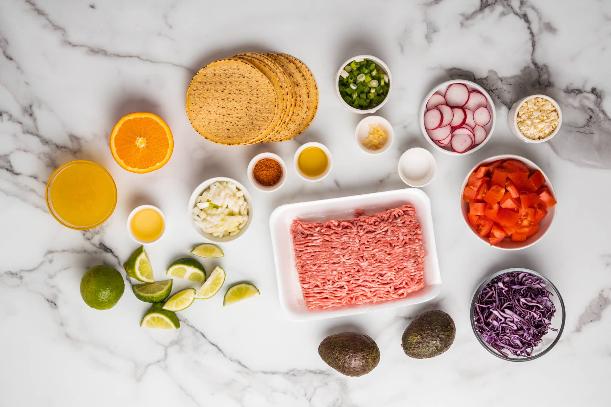 Ingredients for this pork taco recipe.