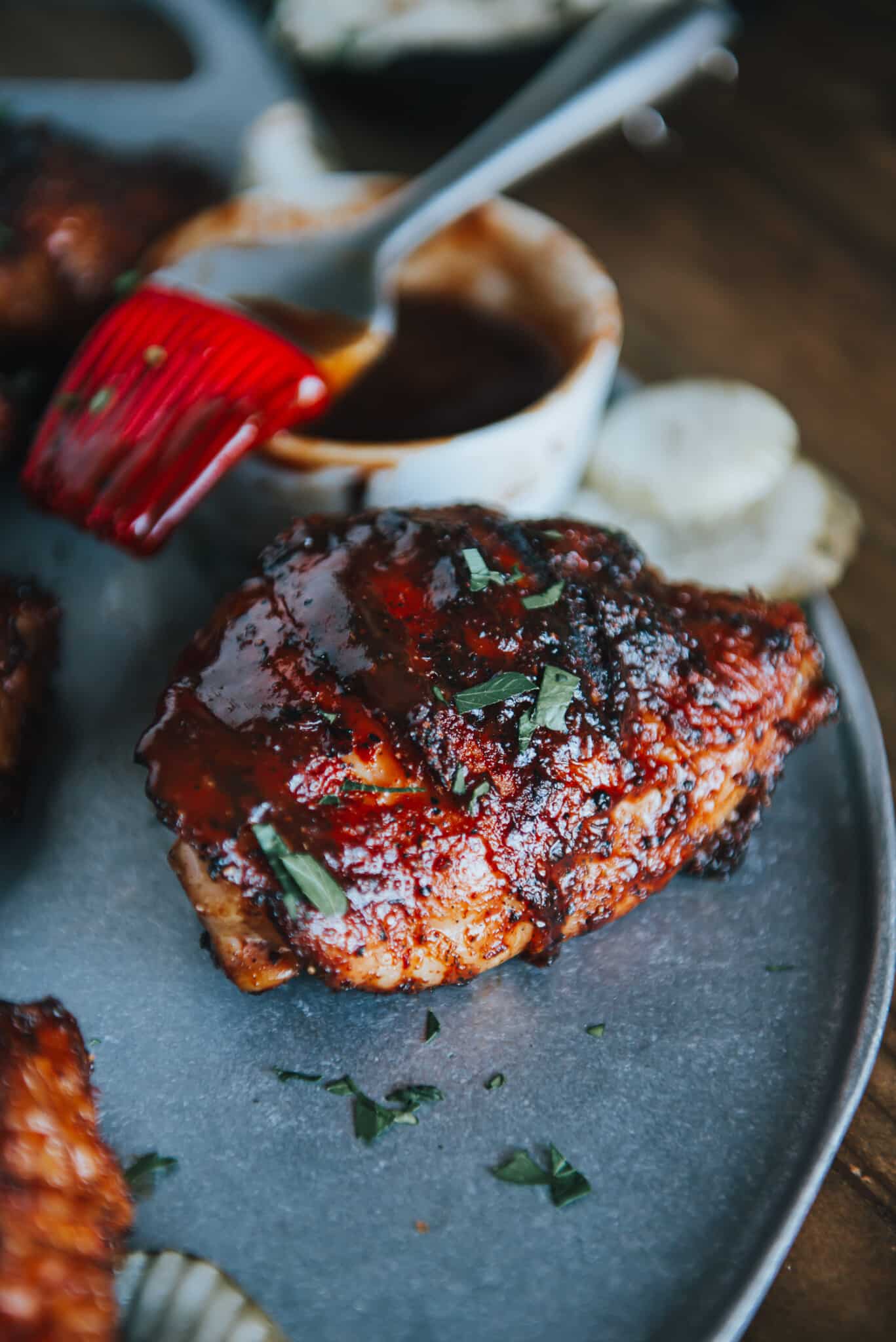 BBQ glazed chicken thigh. 