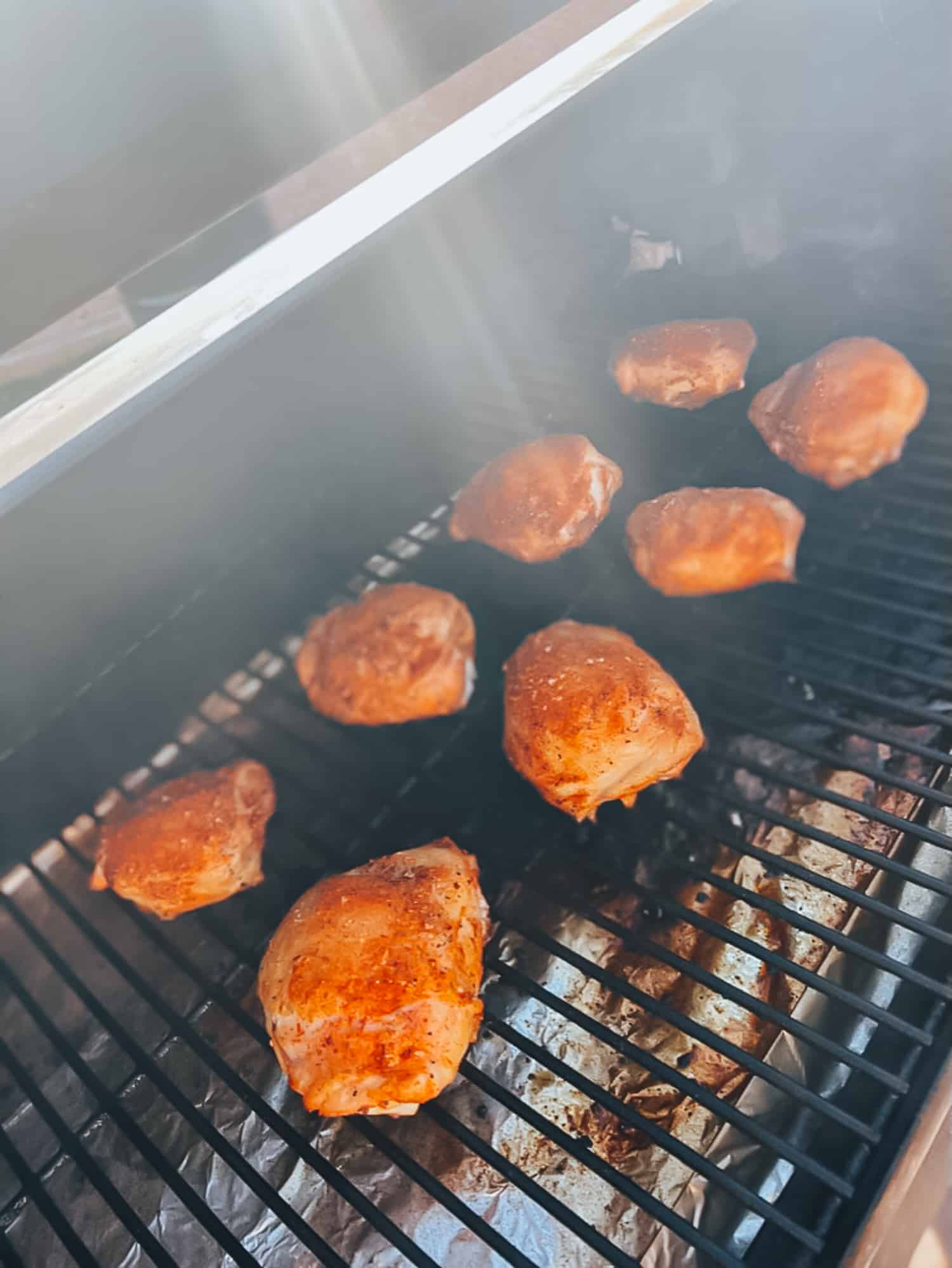 Chicken thighs on the grill. 