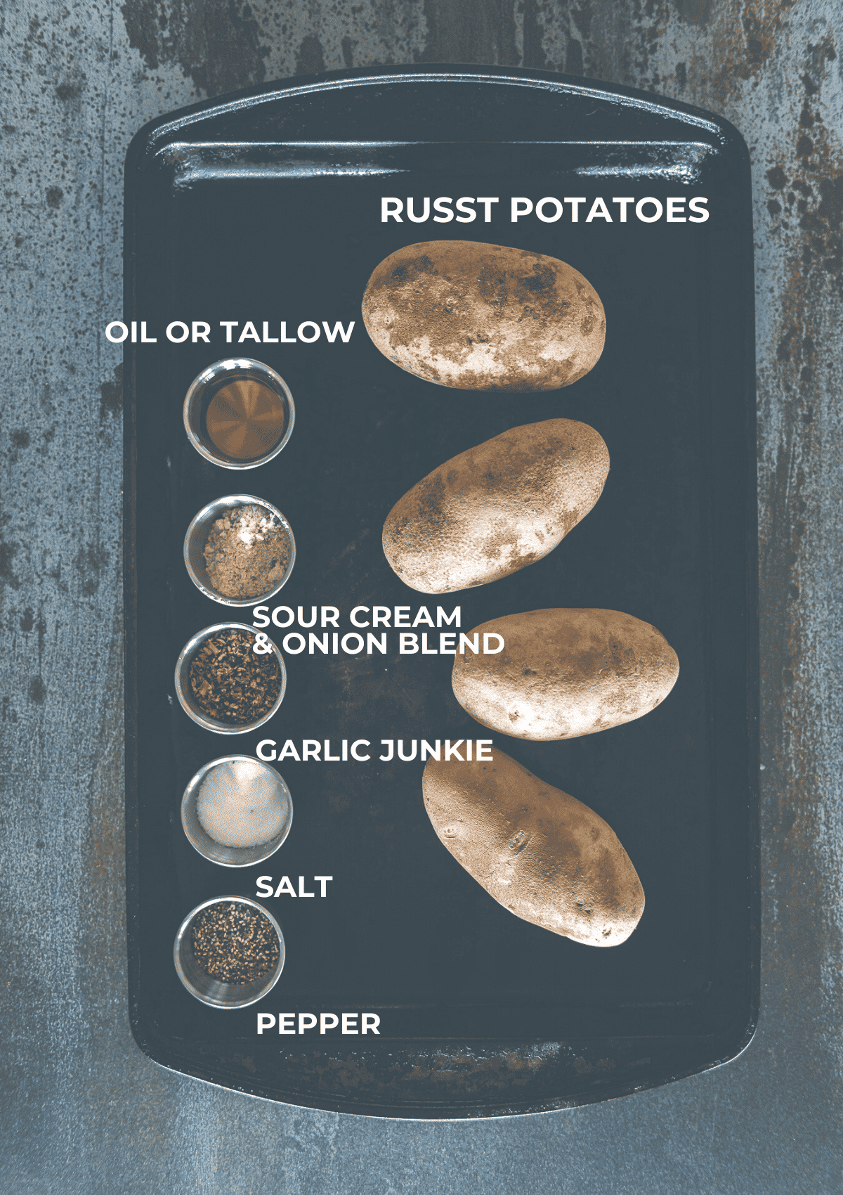 Ingredients for smoked baked potatoes. 