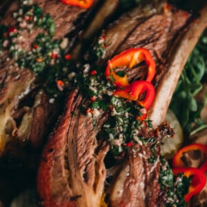 Close up of smoked beef rib.