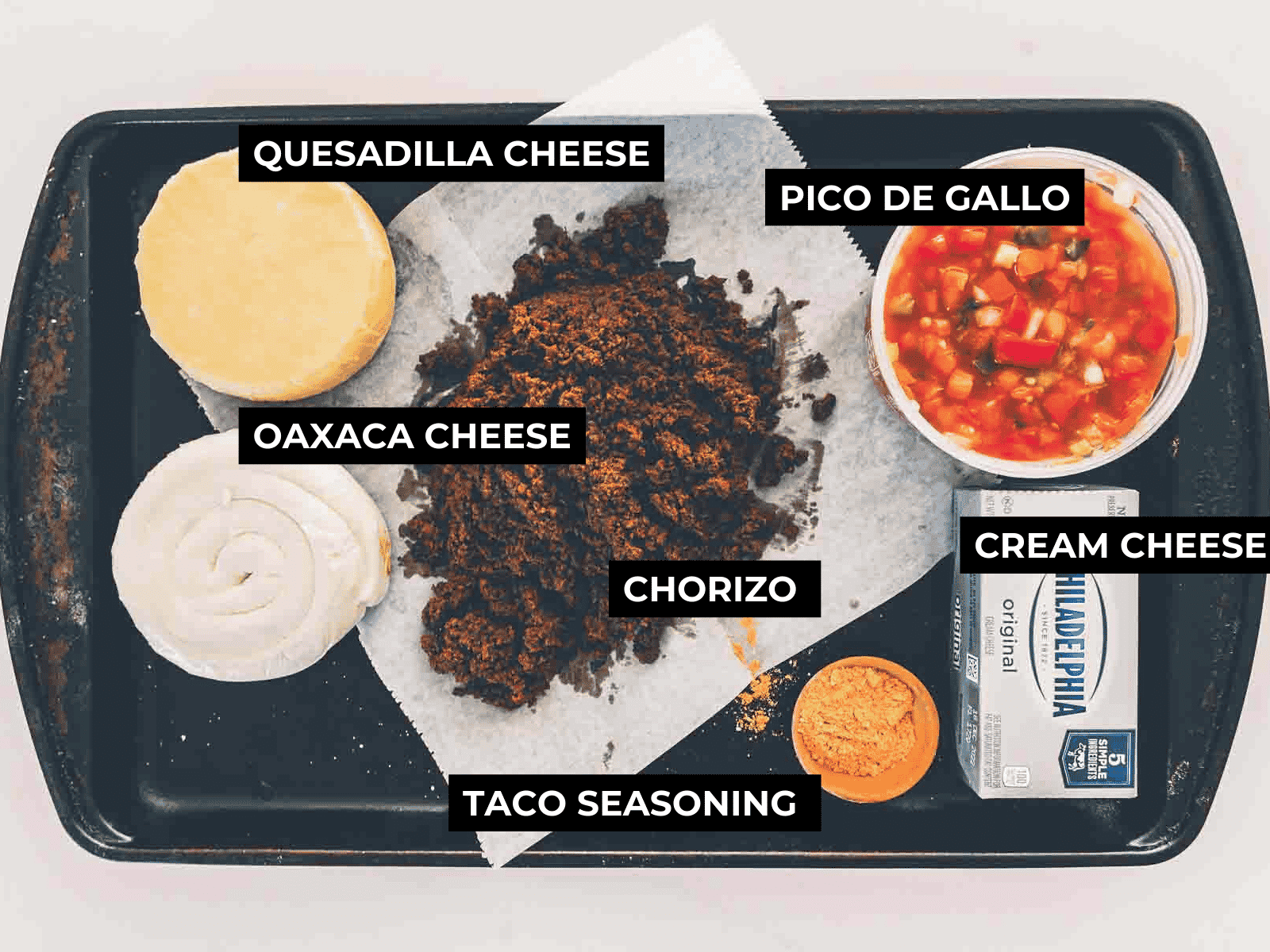 Ingredients for Traeger smoked queso dip.
