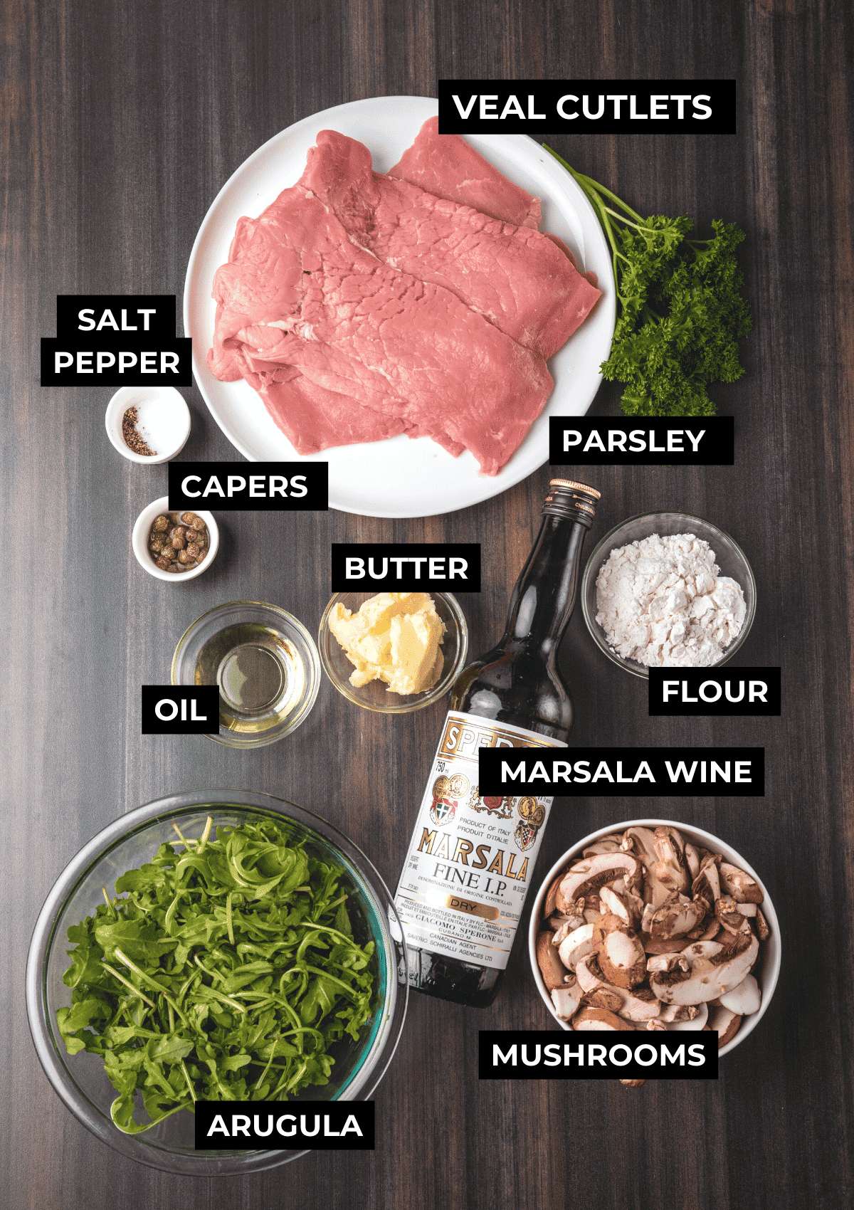 Ingredients for veal scallopini.