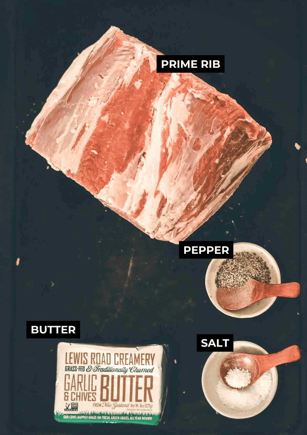 Ingredients for sous vide prime rib. 