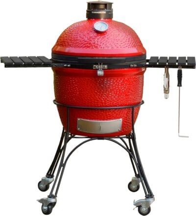 Looking for a stylish grilling gift? Check out this red BBQ grill on a stand.