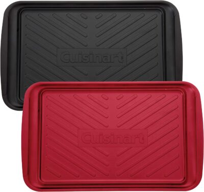 Two red and black trays with the word gutsmart on them, perfect for grilling enthusiasts looking for unique grilling gifts.