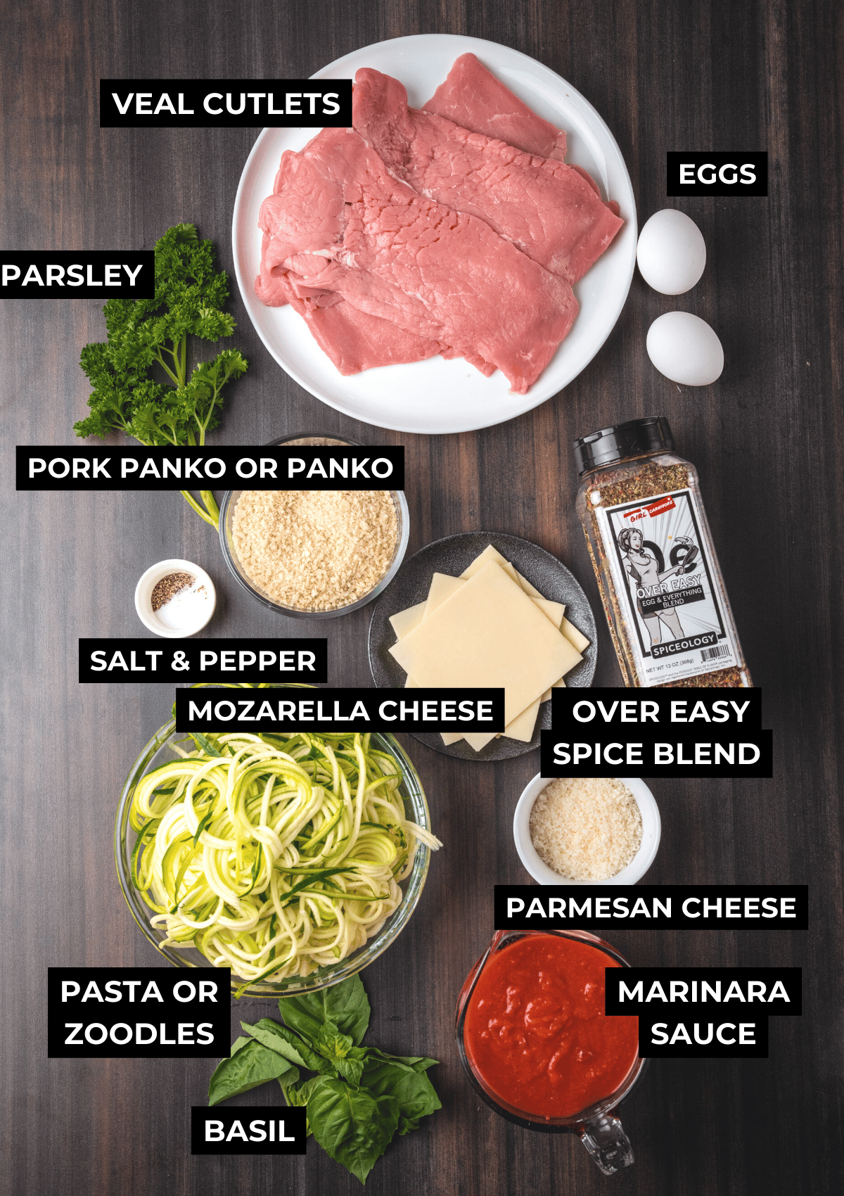 Ingredients for air fryer veal parmesan. 