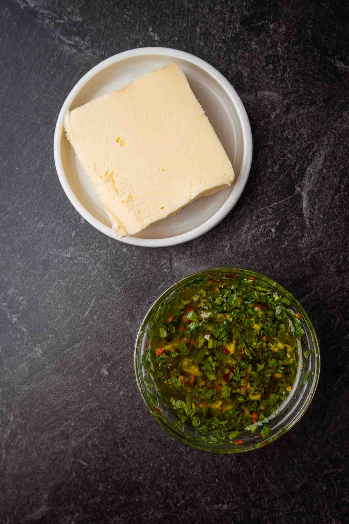 Ingredients for chimichurri butter.