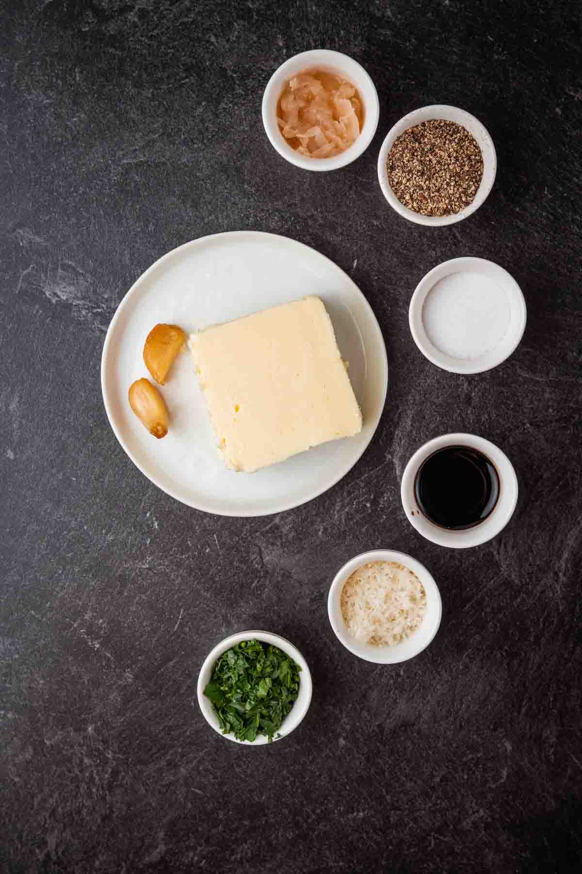 Ingredients for herb butter.