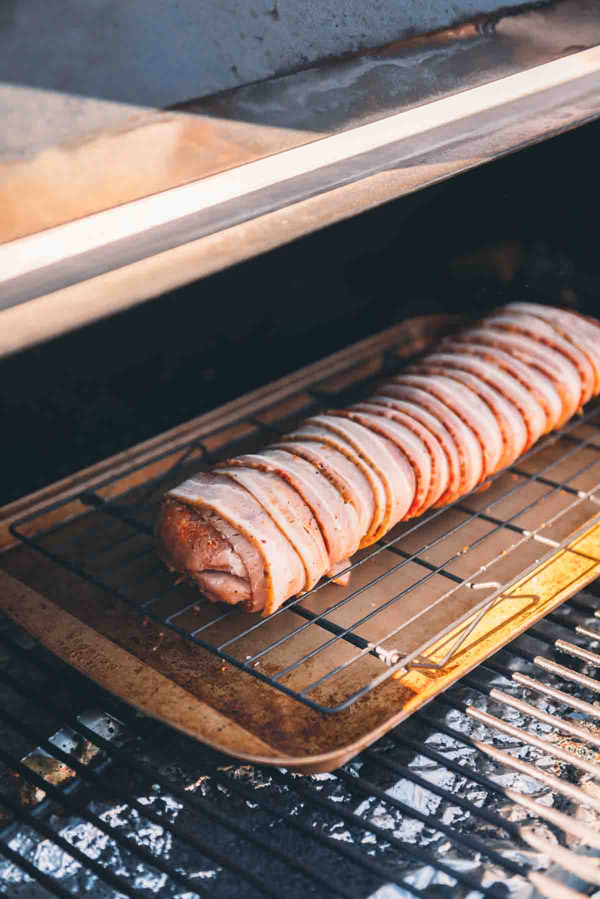 Pork loin on a smoker. 