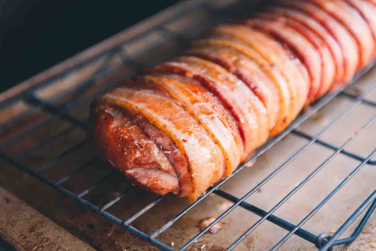 Close up of pork loin 1 hour into smoking. 