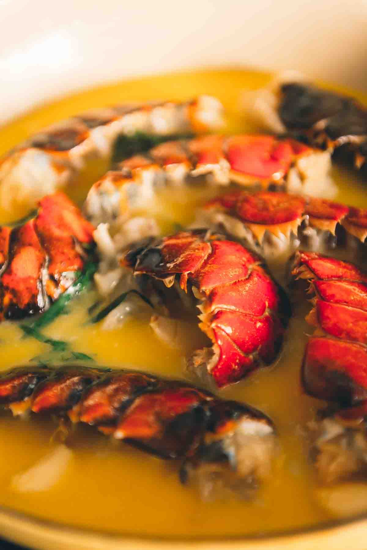 Red lobster shells in butter.