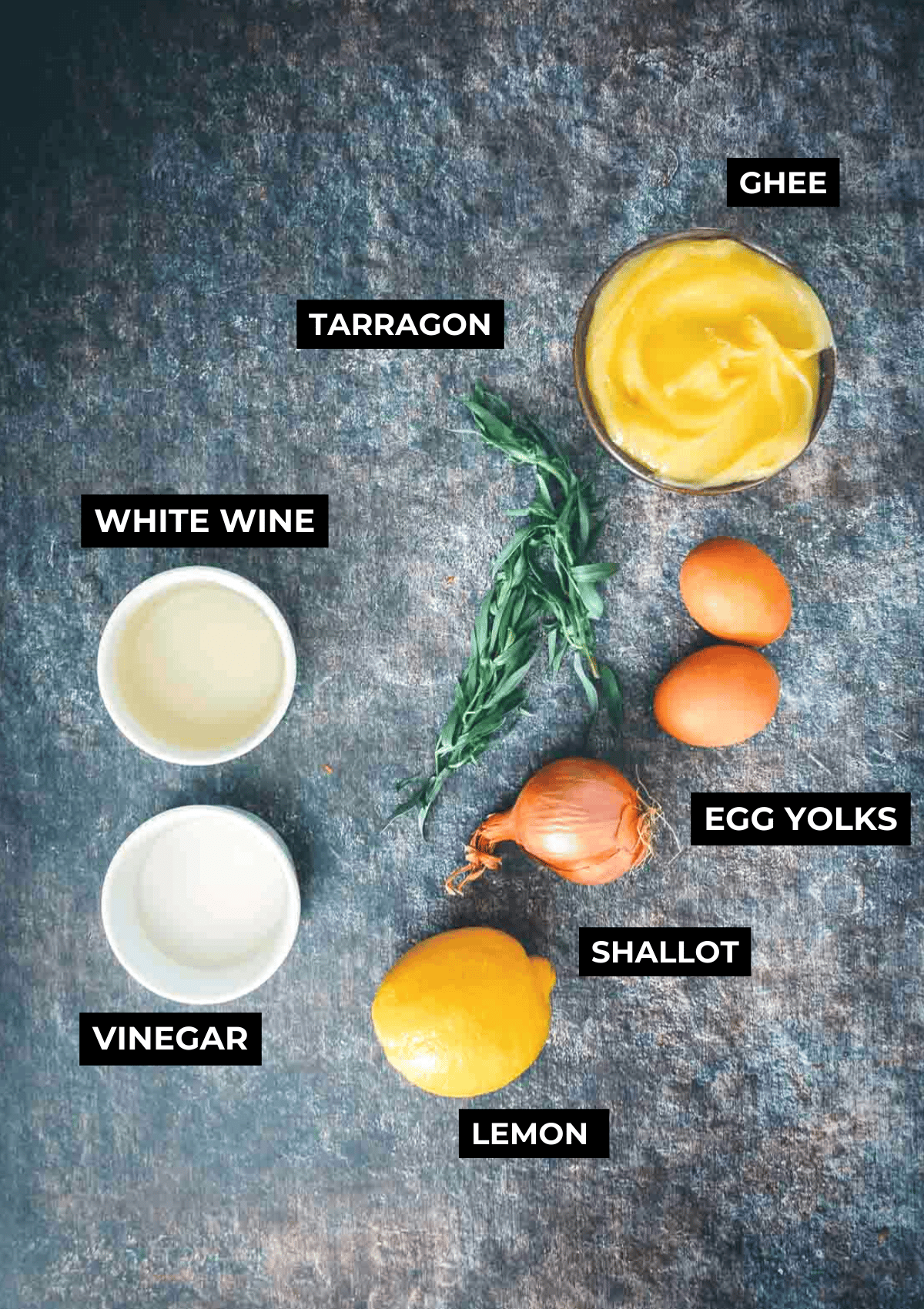 Ingredients for classic bearnaise. 