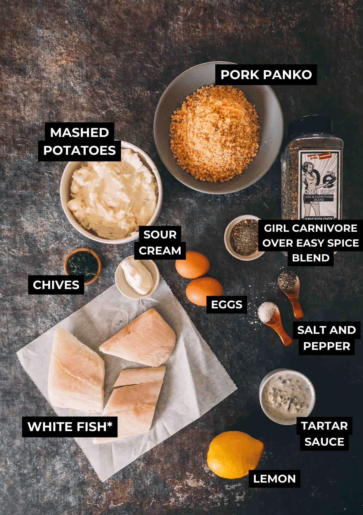 Ingredients for recipe on a board. 