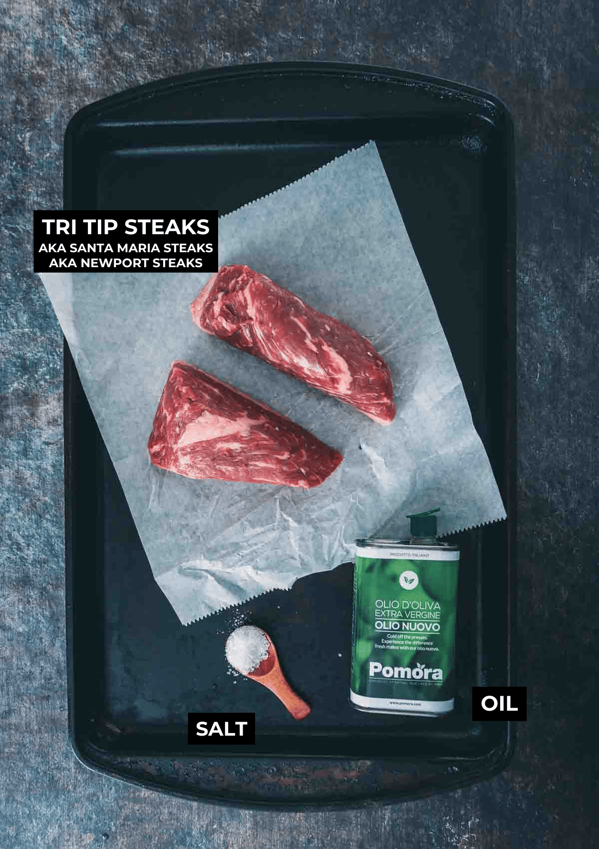 Ingredients for pan seared Newport steaks. 