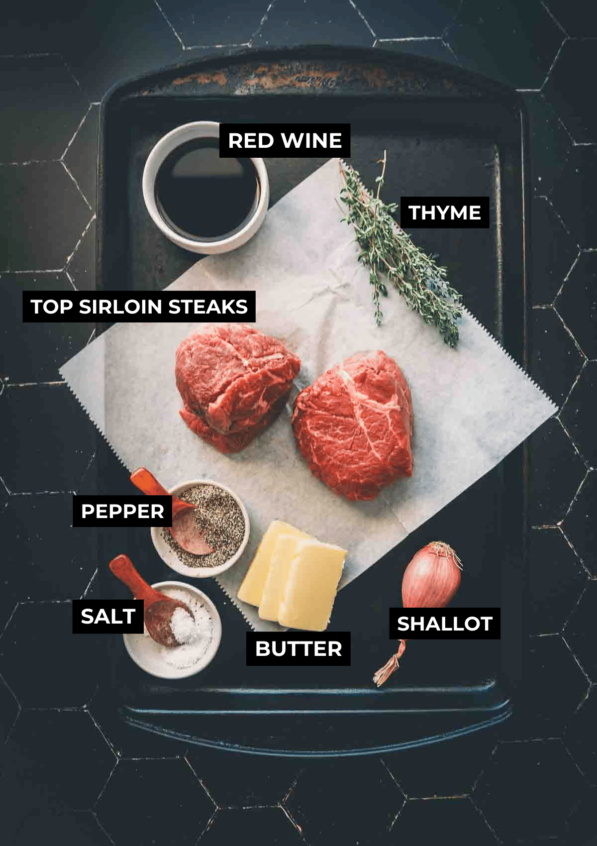 Ingredients for the steak recipe.