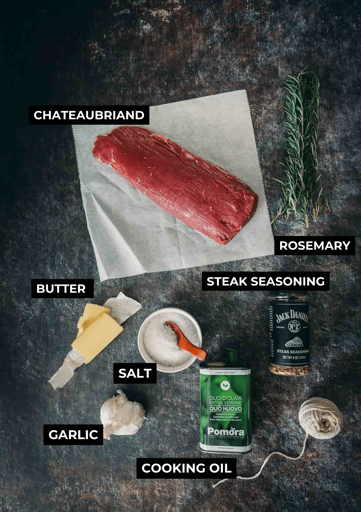 Ingredients for a center cut tenderloin roast. 