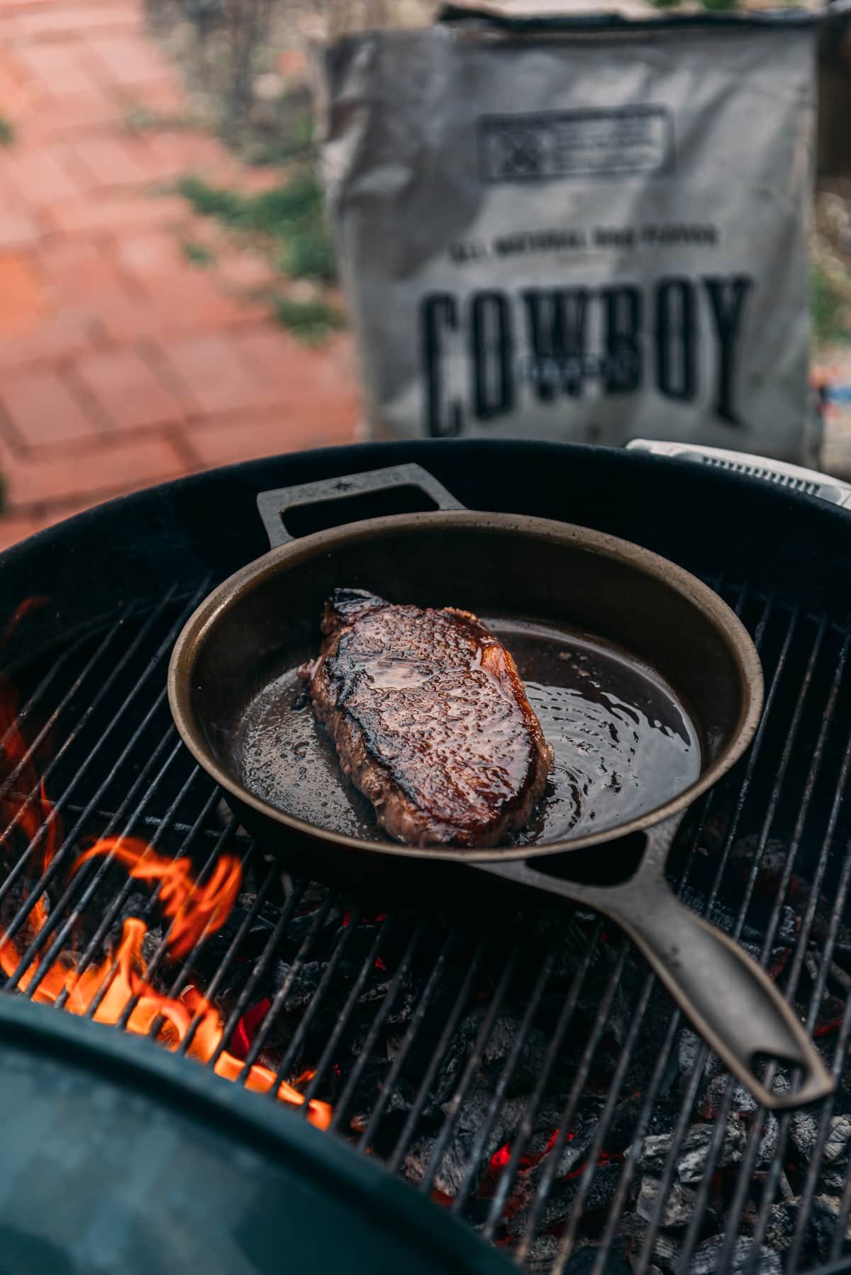 Strip steak in a Finex skillet. 