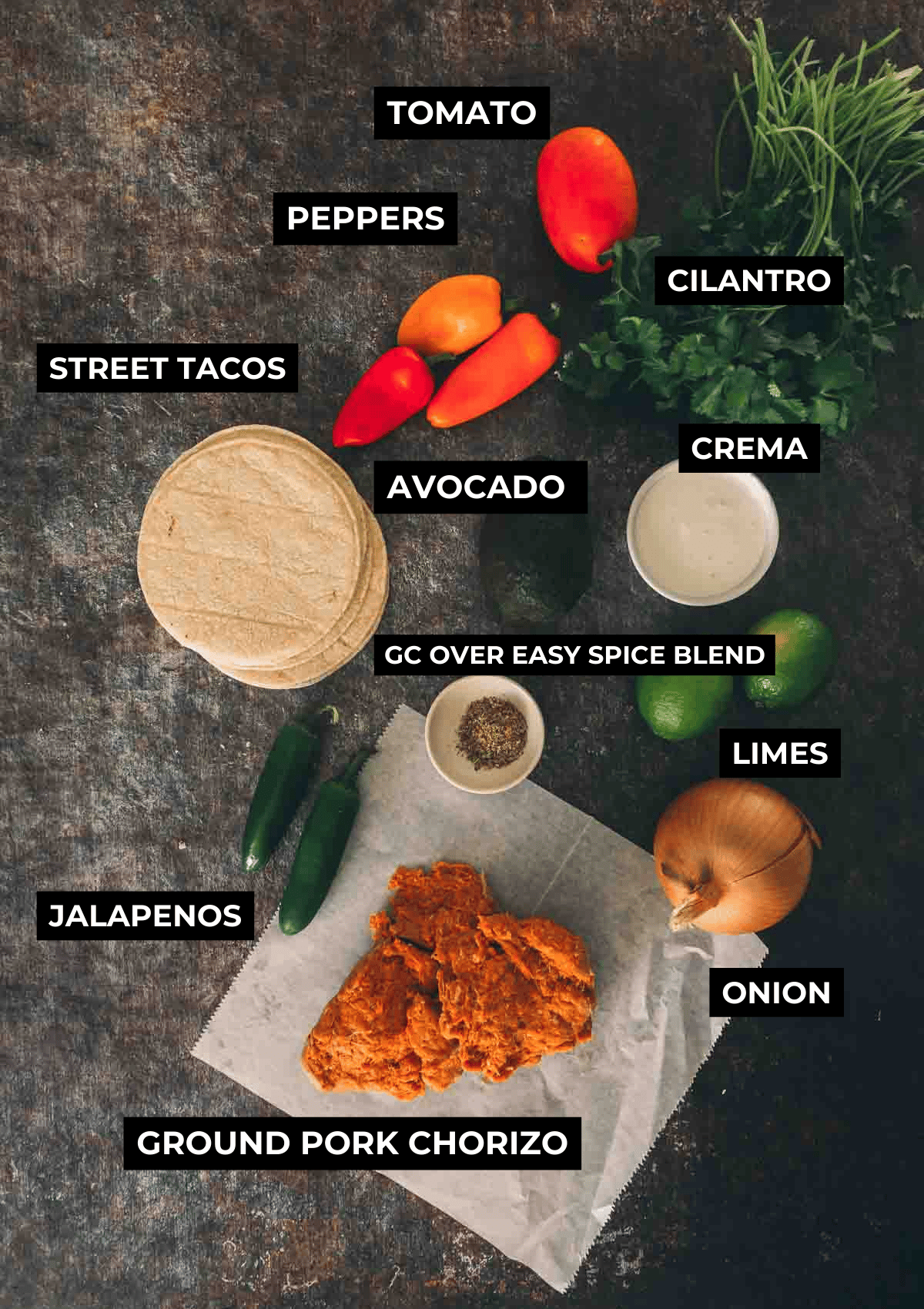 Ingredients for this taco recipe.