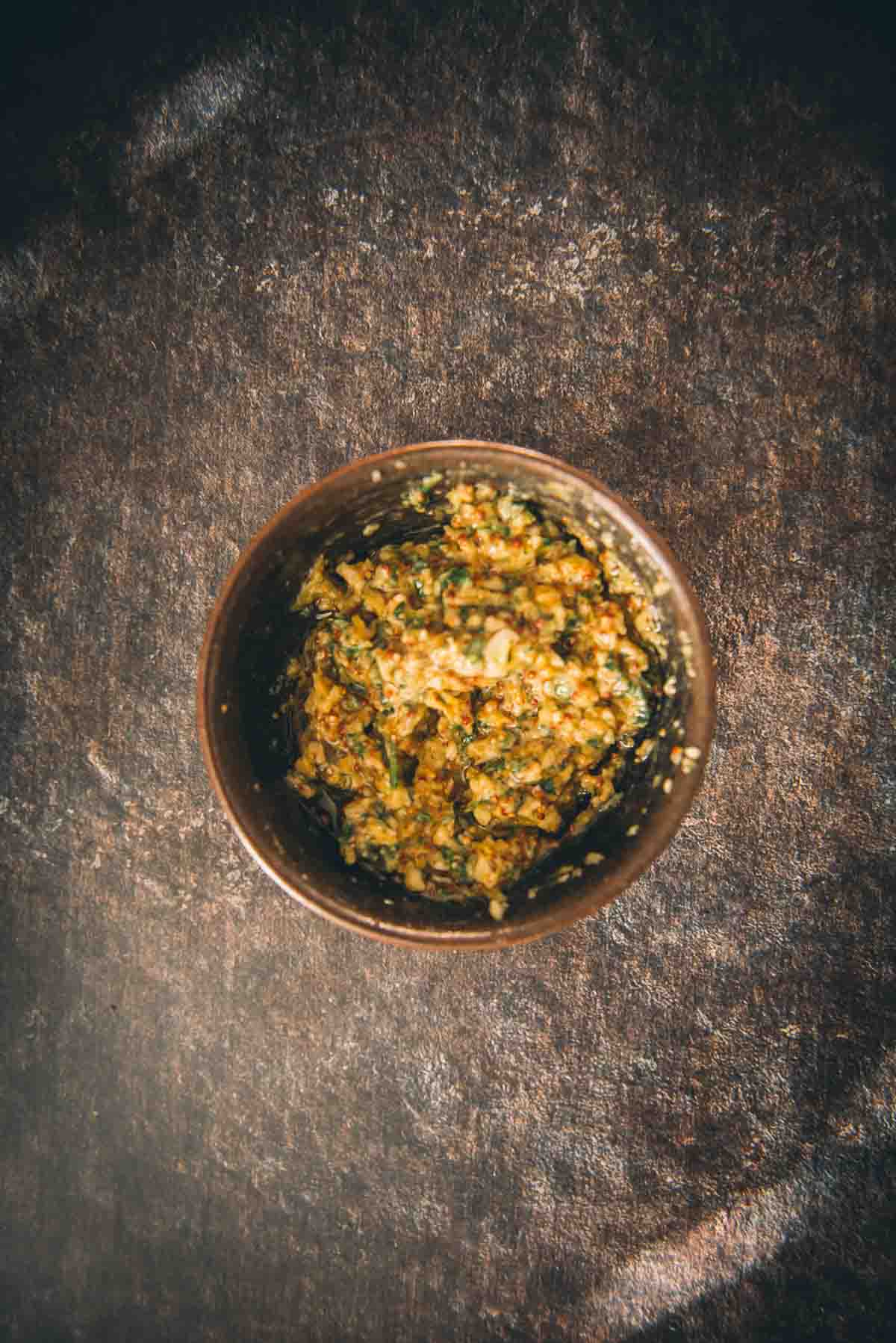 Mustard paste in a bowl. 