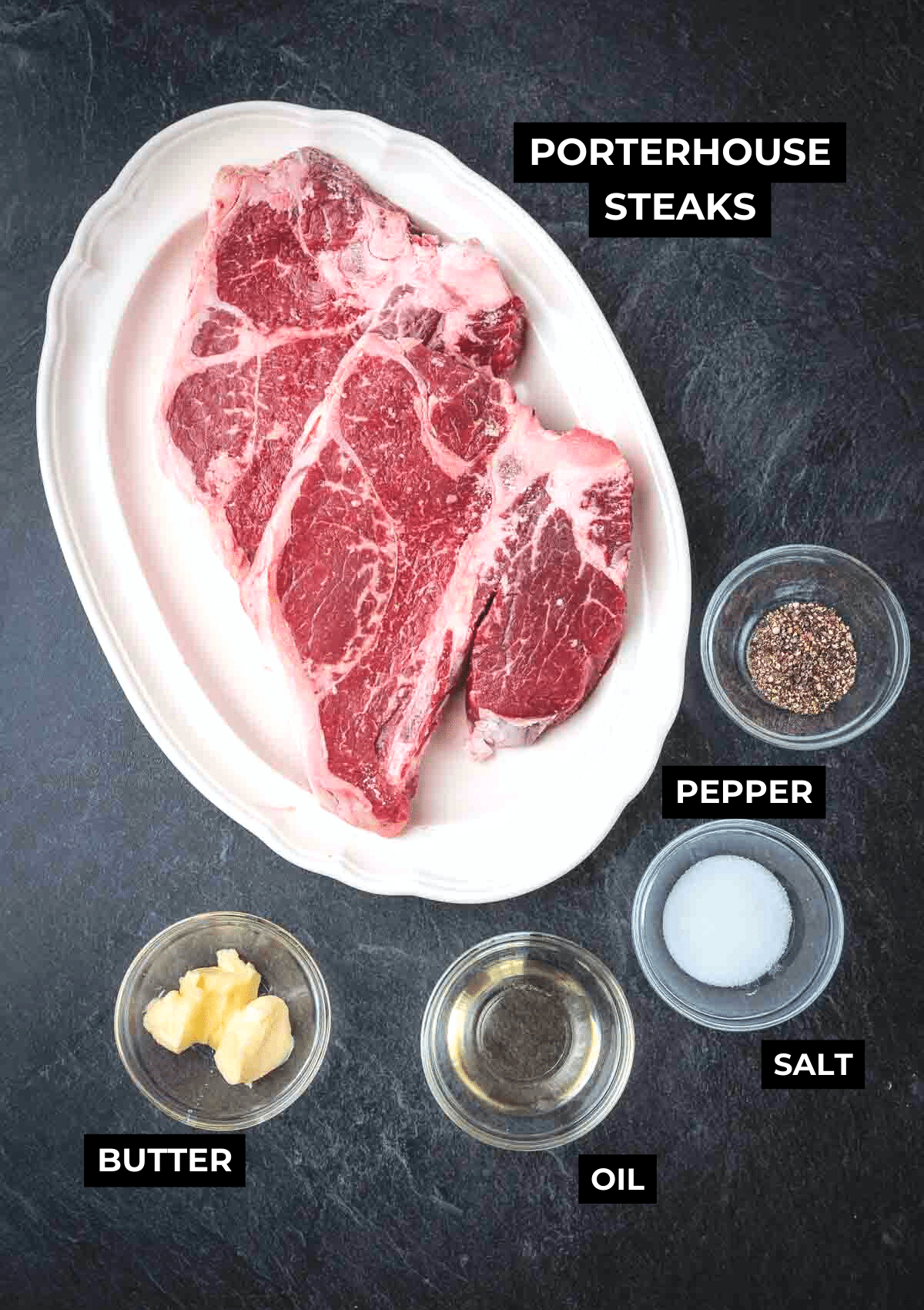 Ingredients for pan searing these steaks. 