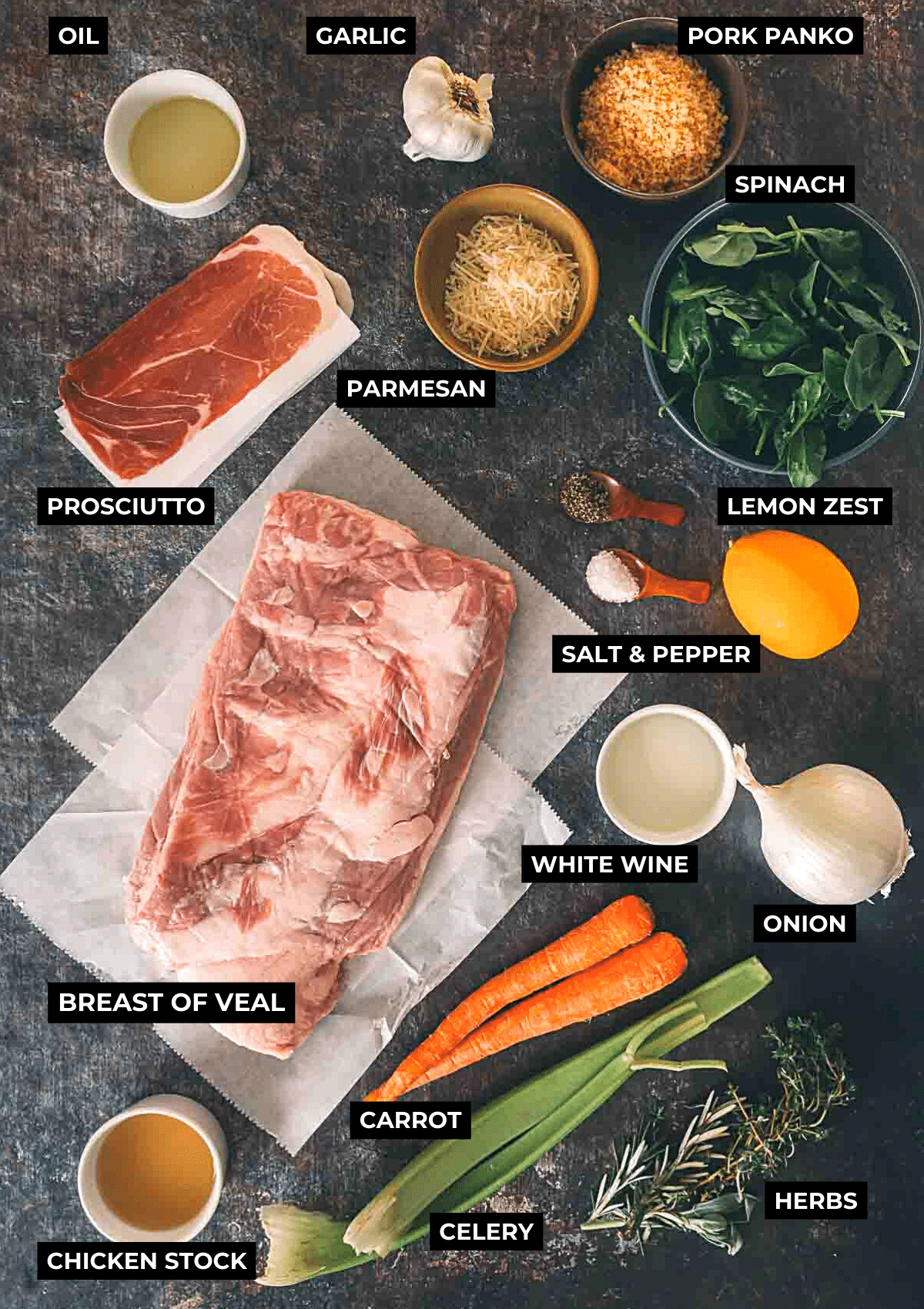 Ingredients for the veal breast recipe. 