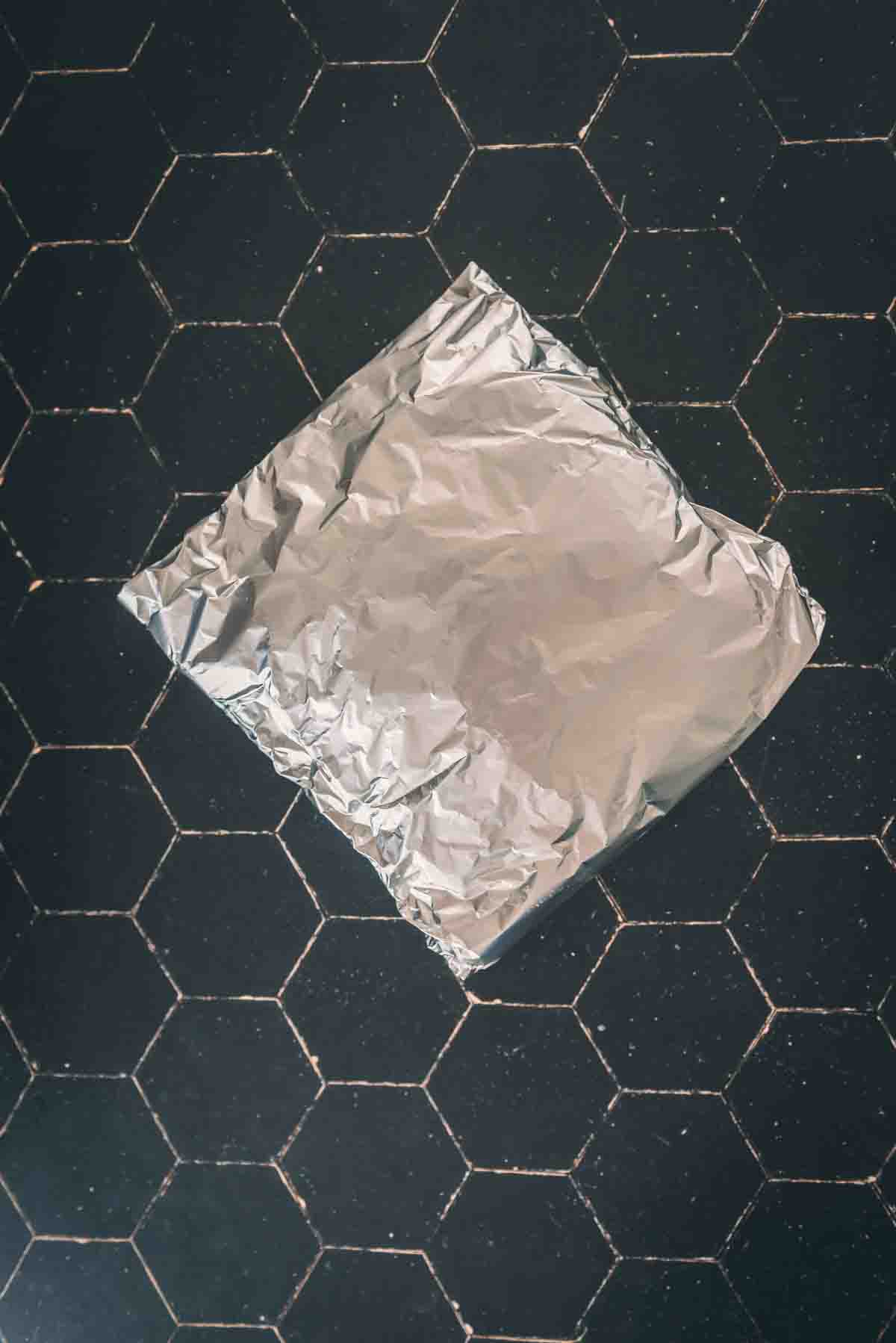 Folded foil packet for camping recipe. 