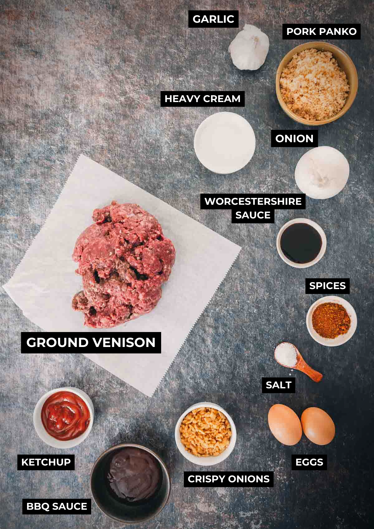 Ingredients for this meatloaf recipe.