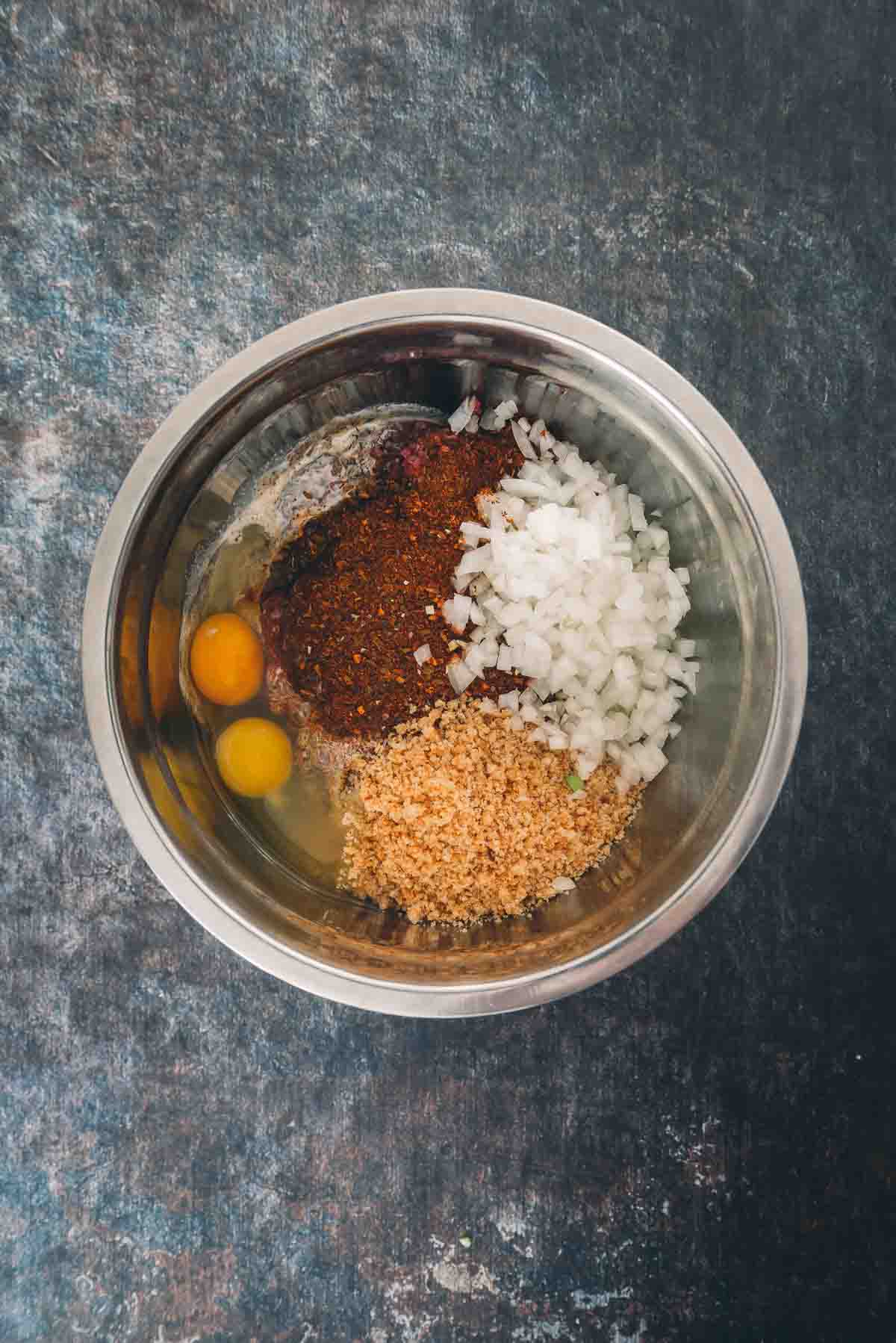 Raw ingredients in large mixing bowl.