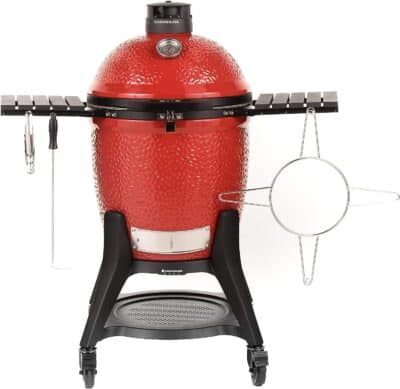 A red bbq grill on a white background.