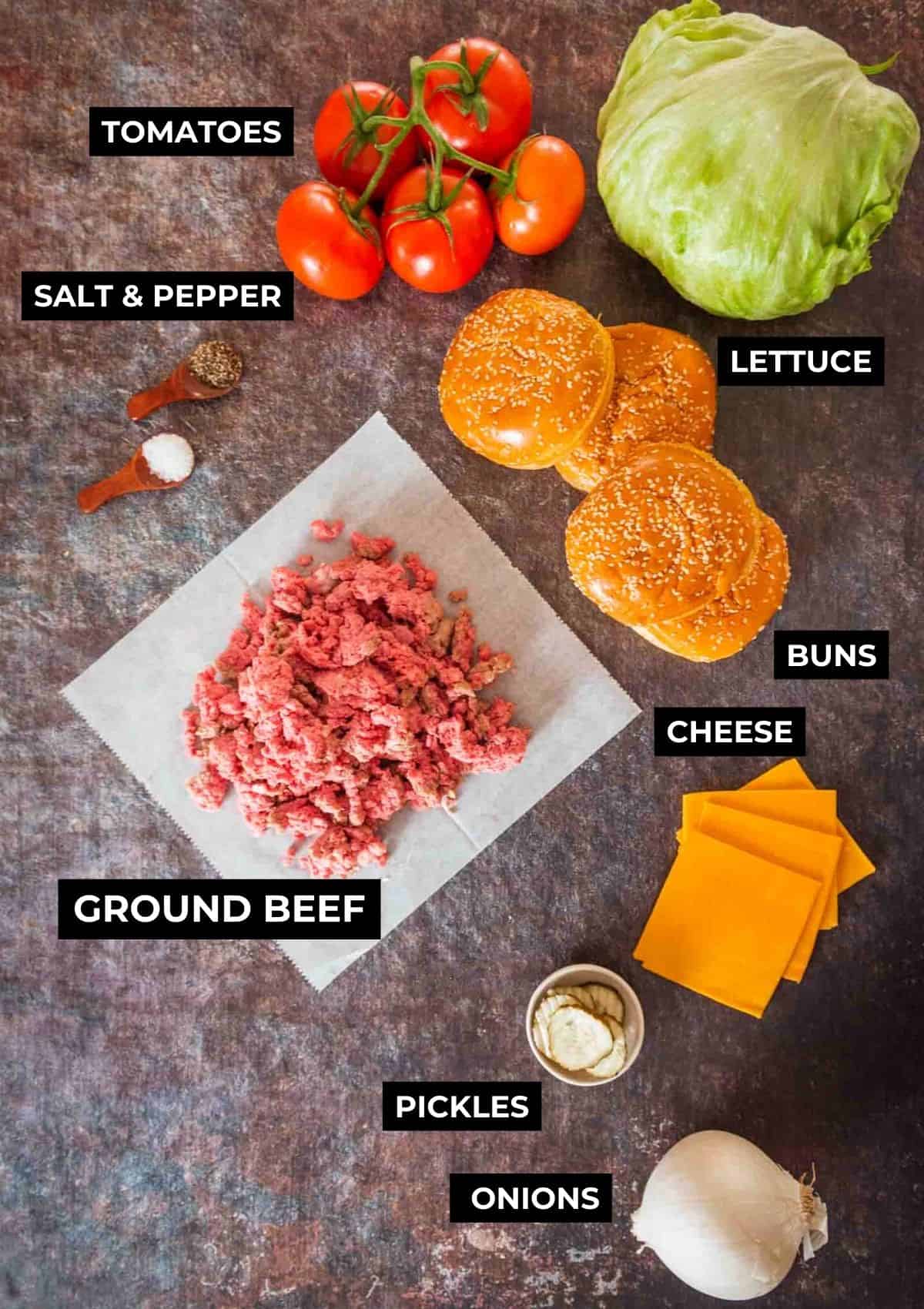 Ingredients for these burgers.