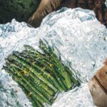 Grilled asparagus wrapped in foil.