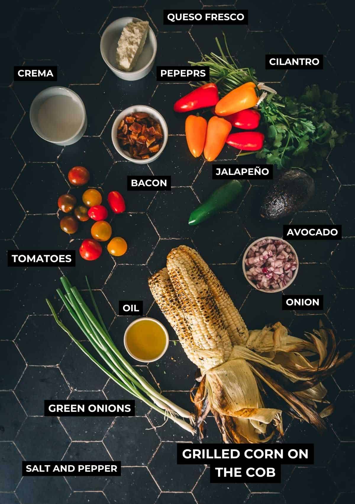 Ingredients for this recipe on a board. 