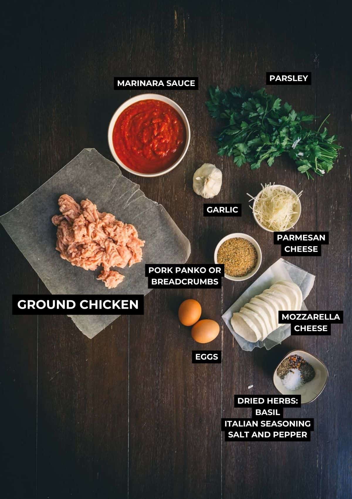 Ingredients for this easy chicken meatball recipe. 