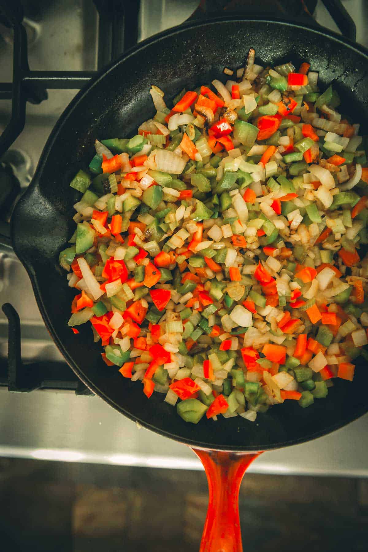 Showing softened veggies after they have cooked. 