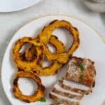 Pinterest graphic for air fryer thick pork chops.