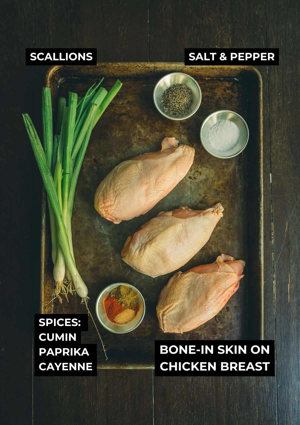 Ingredients for this bone-in chicken recipe.