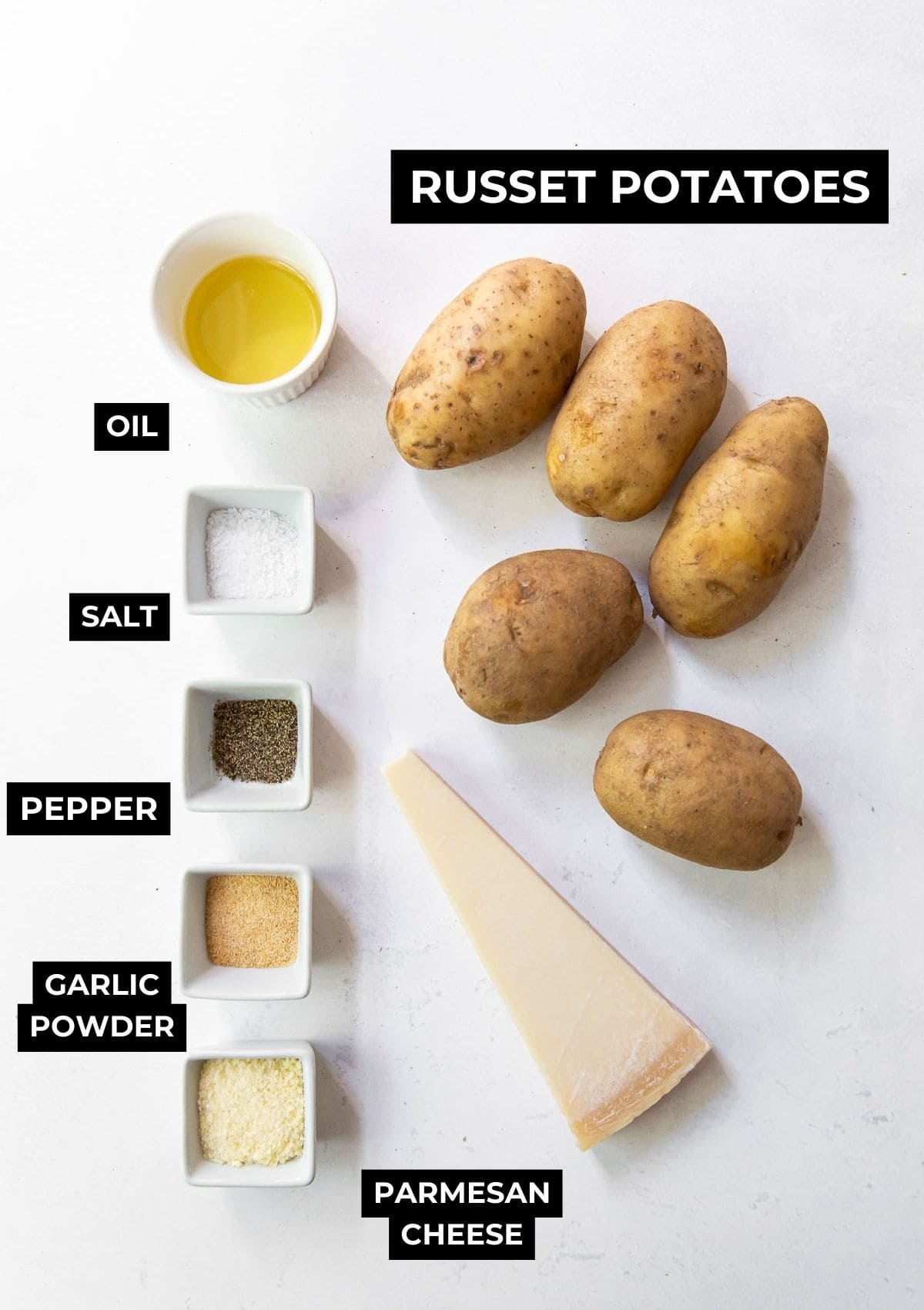 Ingredients for this air fryer french fries recipe.