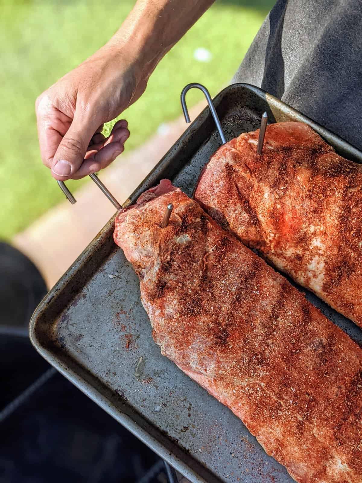 Pork ribs seasoned to go on the grill.