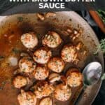 Sous vide scallops with brown butter sauce pinterest image.