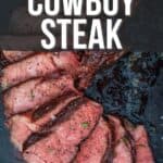 Pinterest image for smoked cowboy steak.