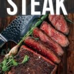 Pinterest image for how to reverse sear a steak recipe from GirlCarnivore.