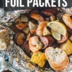 Pinterest image for shrimp boil foil packs.