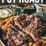 Pinterest image for instant pot pot roast recipe.