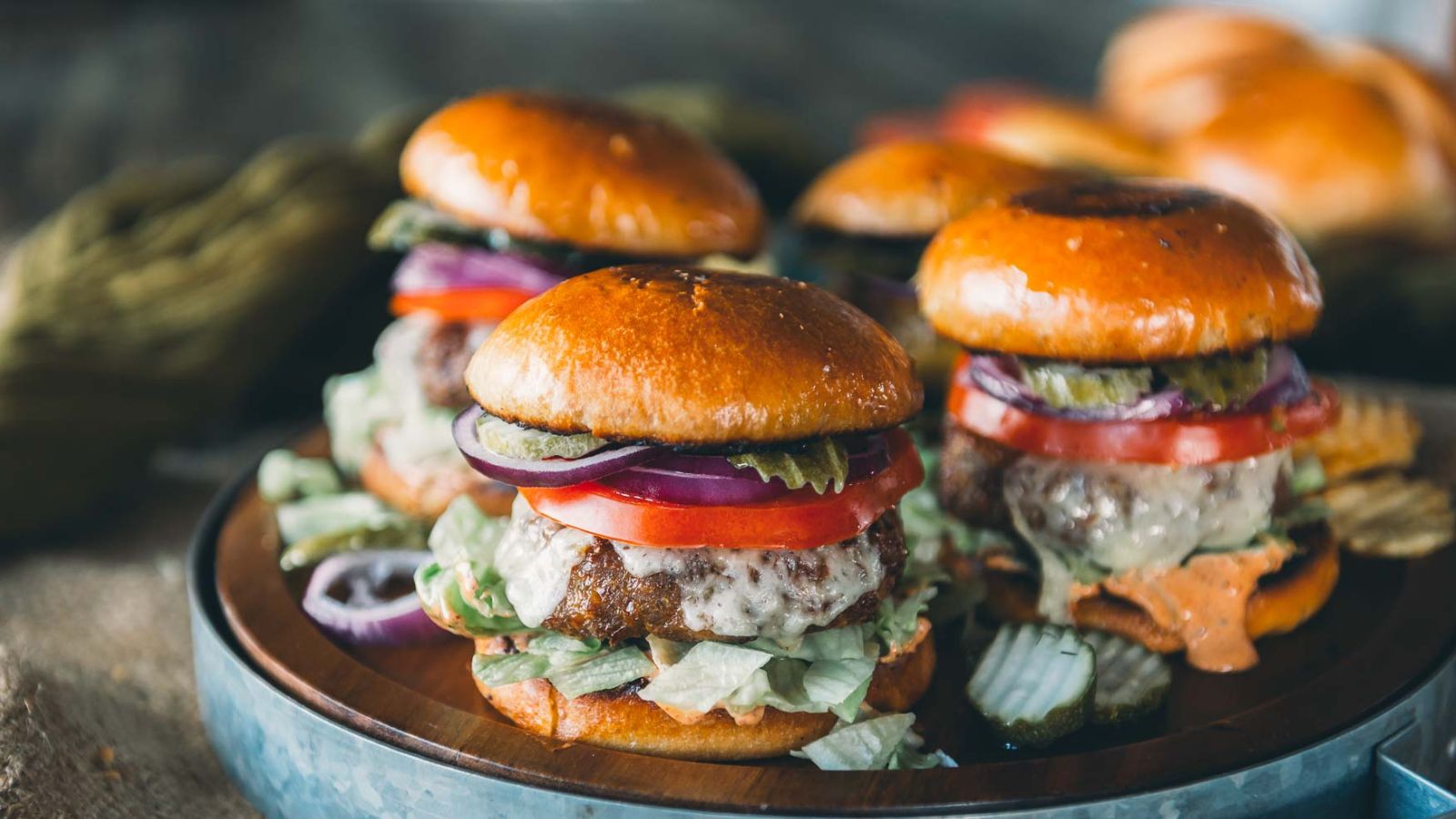 Air fryer turkey burgers cooked until browned with a juicy center.