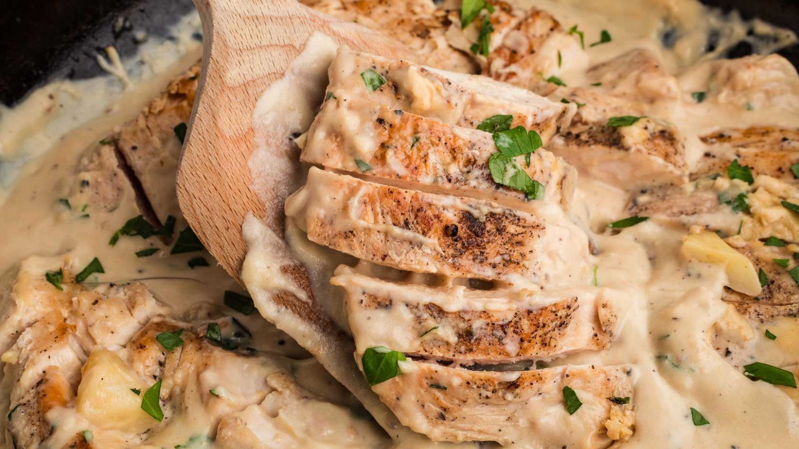Creamy garlic chicken cooked in one pan with a rich, smooth sauce.