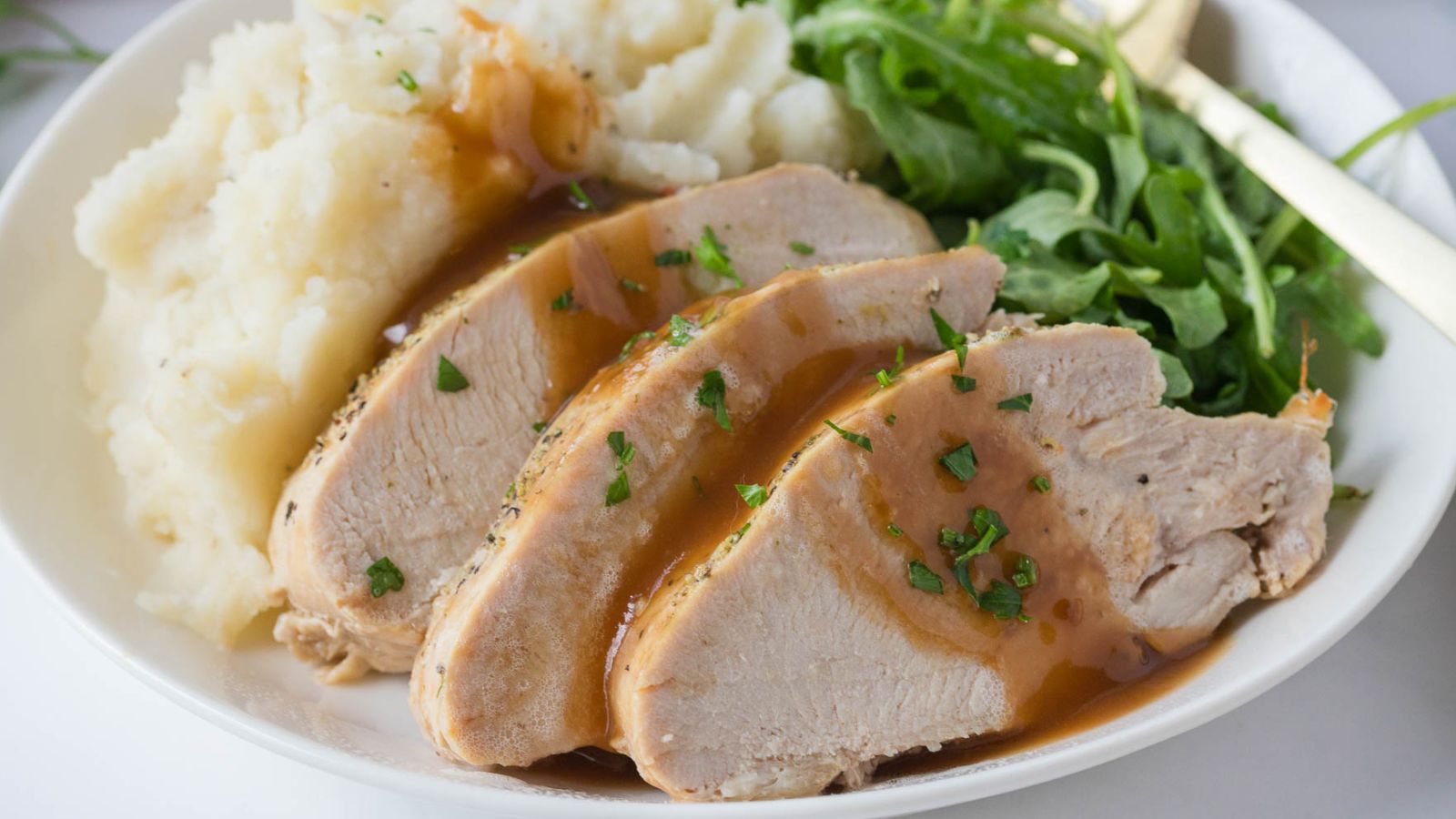 Boneless turkey breast slow cooked until juicy with simple seasoning.