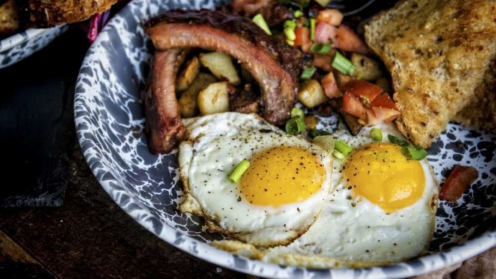 BBQ rib hash made with chopped ribs and crispy potatoes.