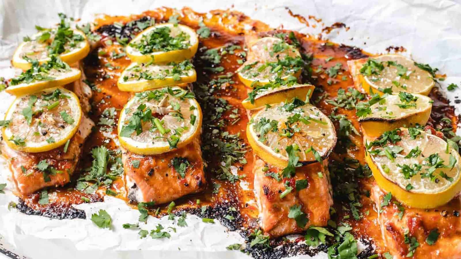 Baked harissa salmon with a spicy, warm finish.